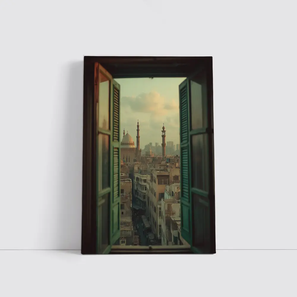 Cairo Mosque Skyline View Through Window – Wall Art