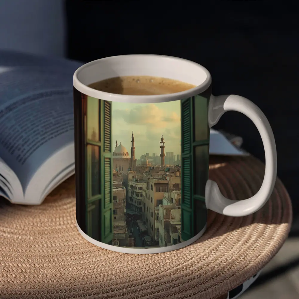 Cairo Mosque Skyline View Through Window – Mugs