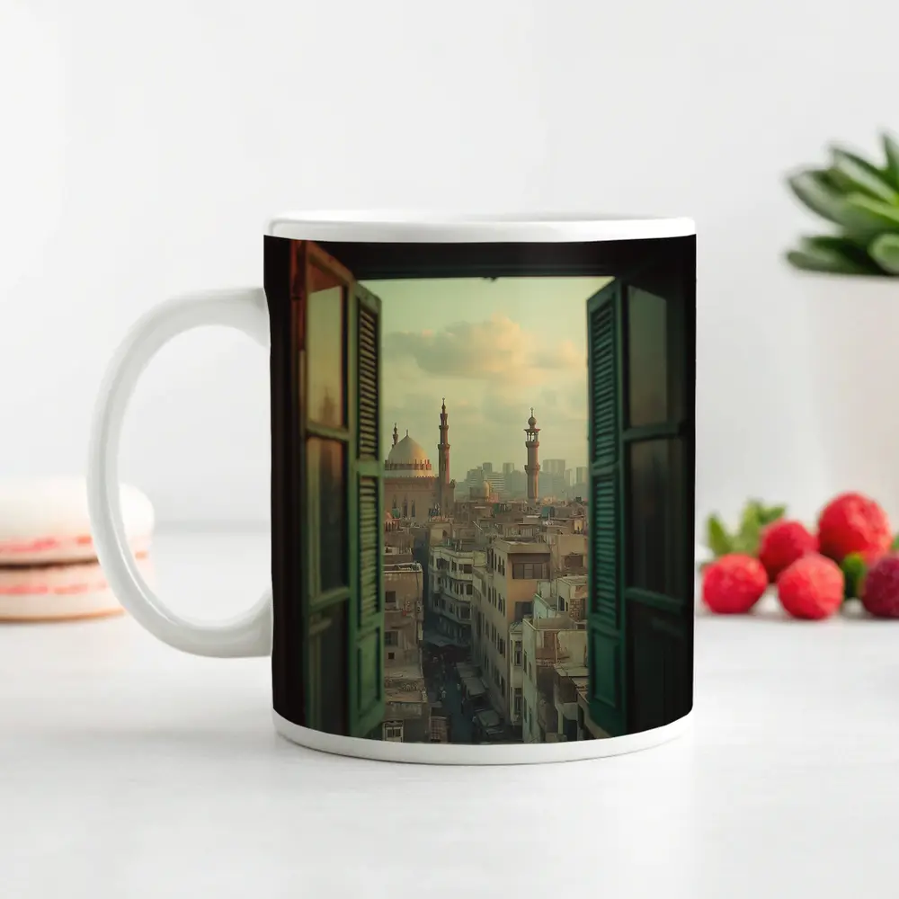 Cairo Mosque Skyline View Through Window – Mugs