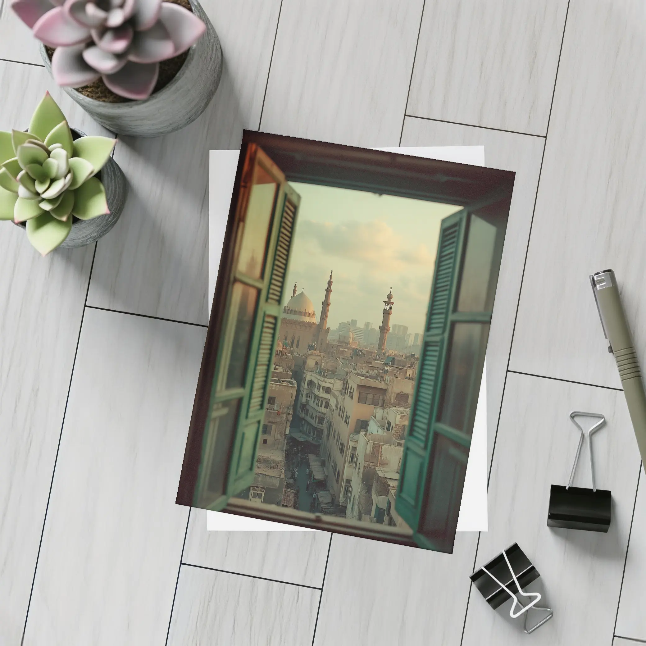 Cairo Mosque Skyline View Through Window – Postcards