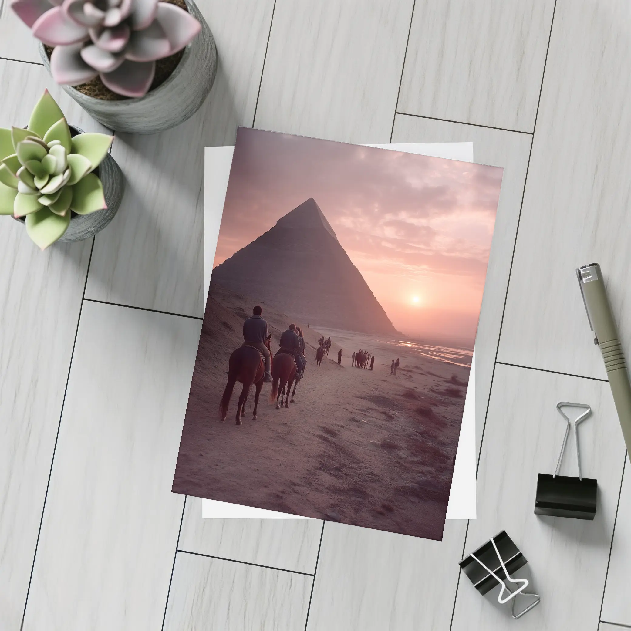 Pyramids of Giza Horseback Riders Sunset – Postcards