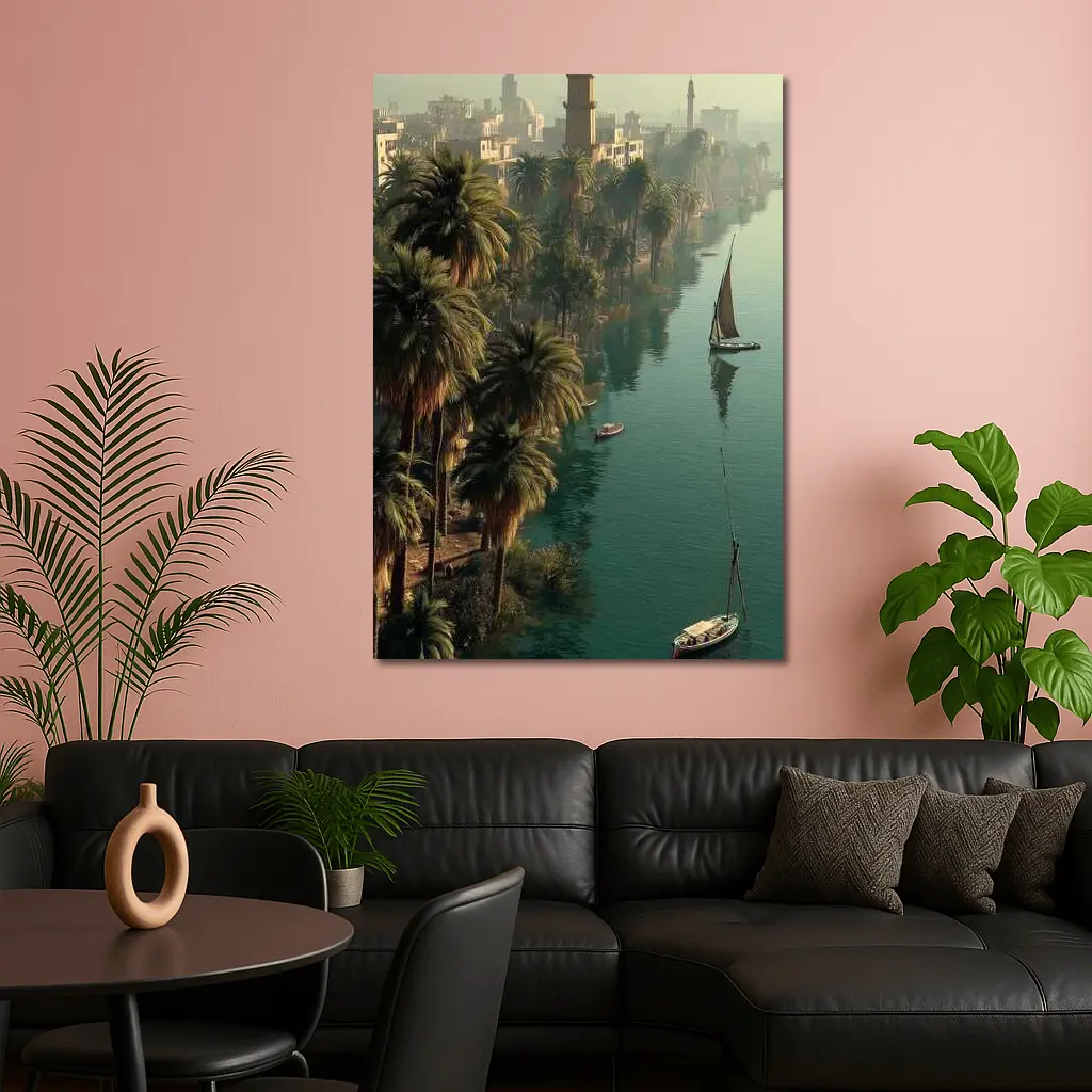 Nile River Cairo Egypt Sailboats Palm Trees – Wall Art