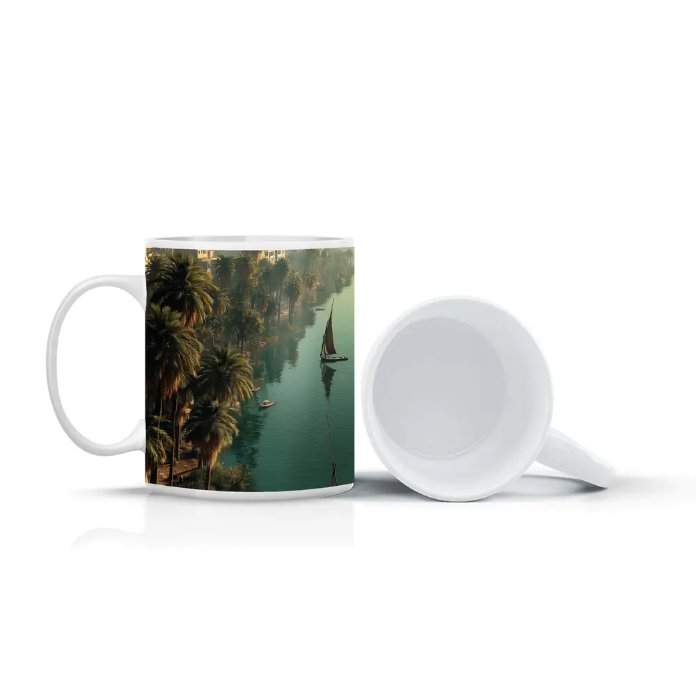 Nile River Cairo Egypt Sailboats Palm Trees – Mugs