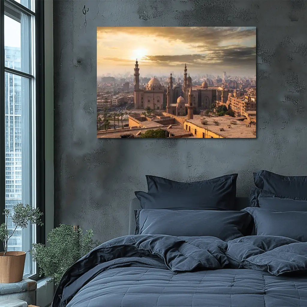 Cairo Mosque Skyline Golden Sunset View – Wall Art