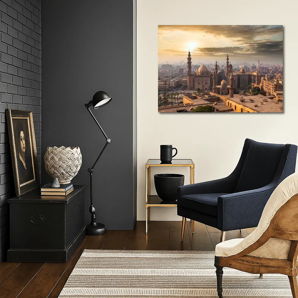 Cairo Mosque Skyline Golden Sunset View – Wall Art
