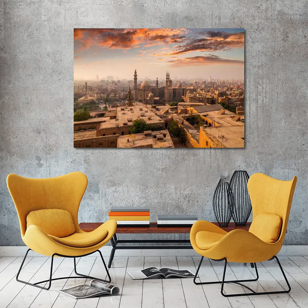 Cairo Egypt Skyline Sunset Mosque View – Wall Art