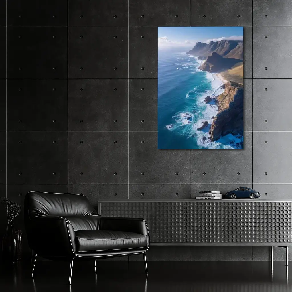 Aerial Coastal Cliffs Meeting Blue Ocean – Wall Art