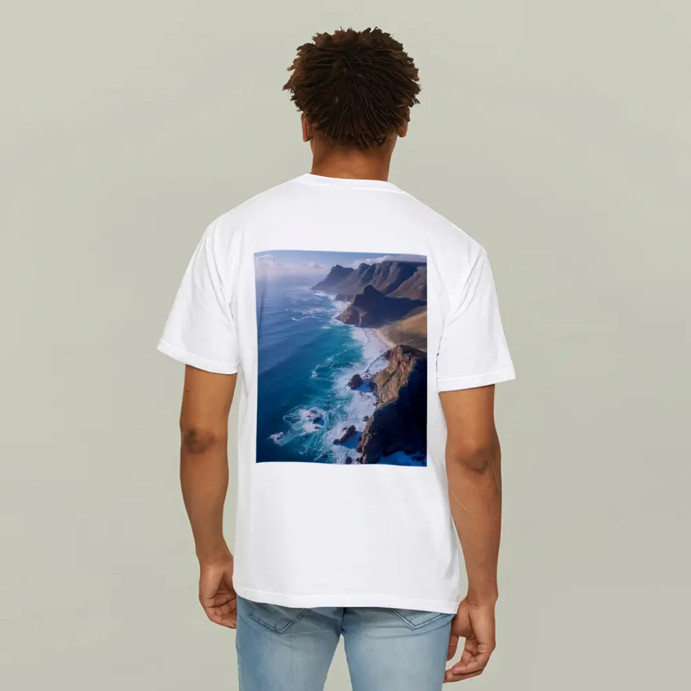 Aerial Coastal Cliffs Meeting Blue Ocean – T-Shirts
