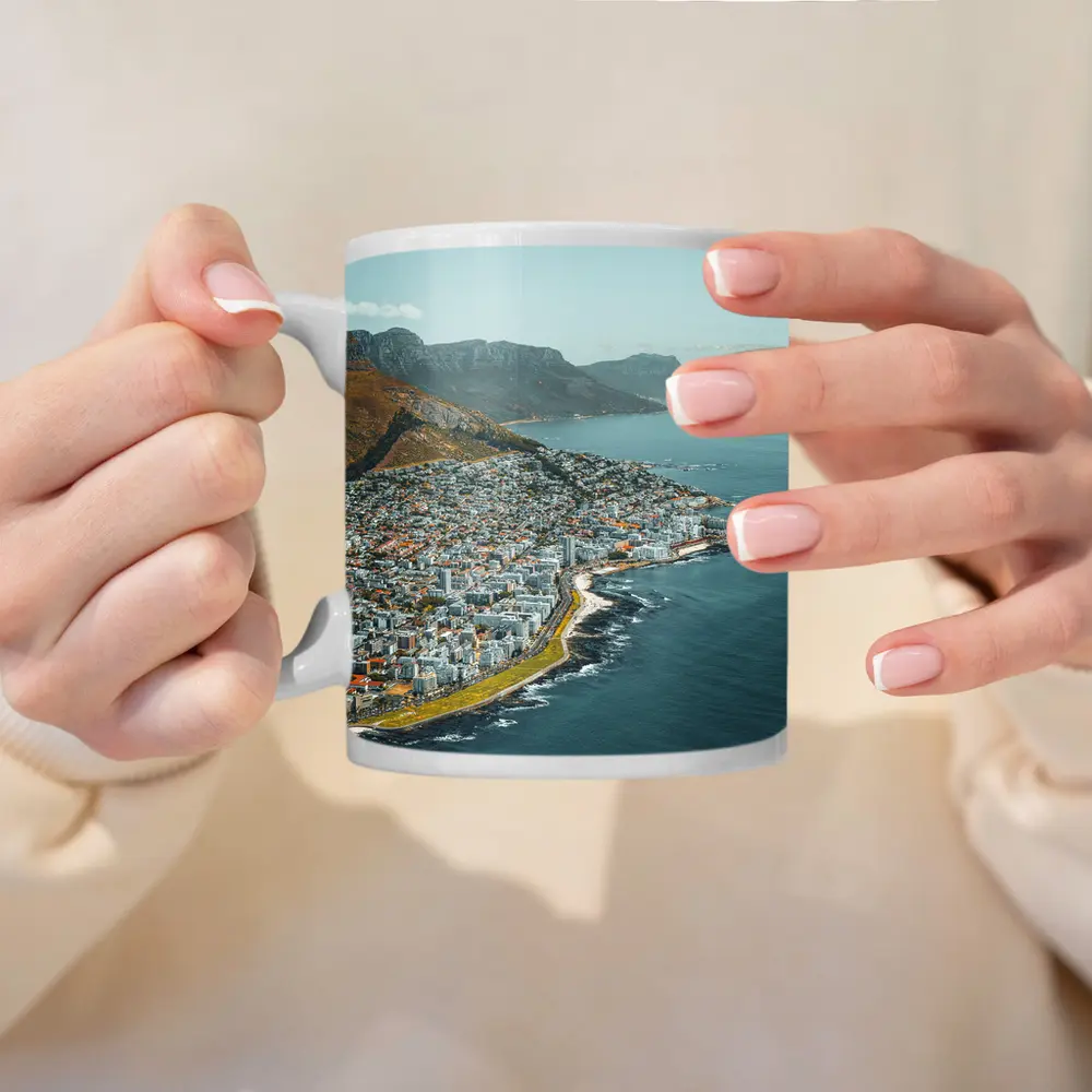 Cape Town Coastal Aerial View Mountains Ocean – Mugs