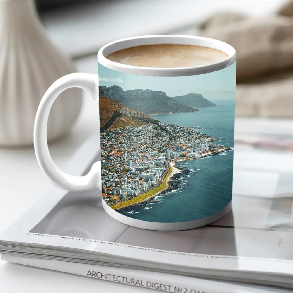 Cape Town Coastal Aerial View Mountains Ocean – Mugs