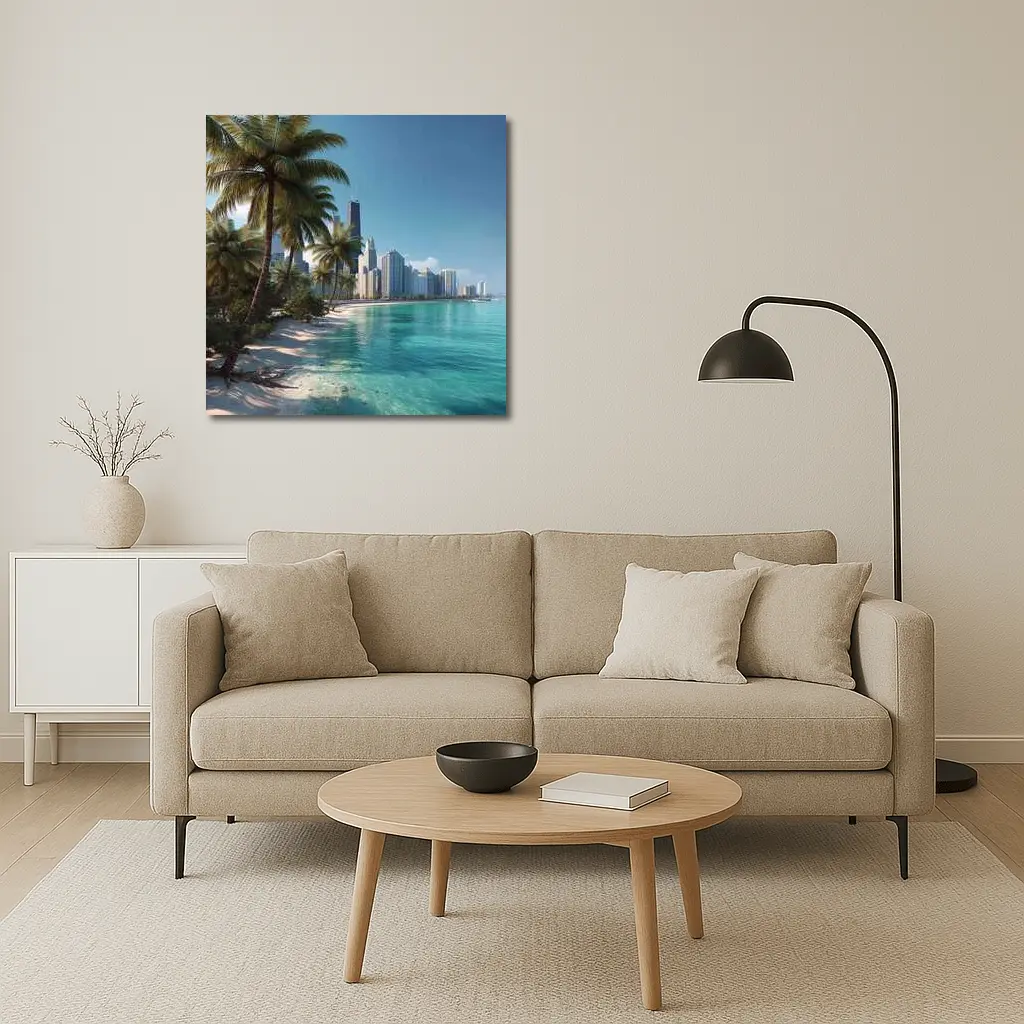 Tropical Beach Palm Trees City Skyline – Wall Art