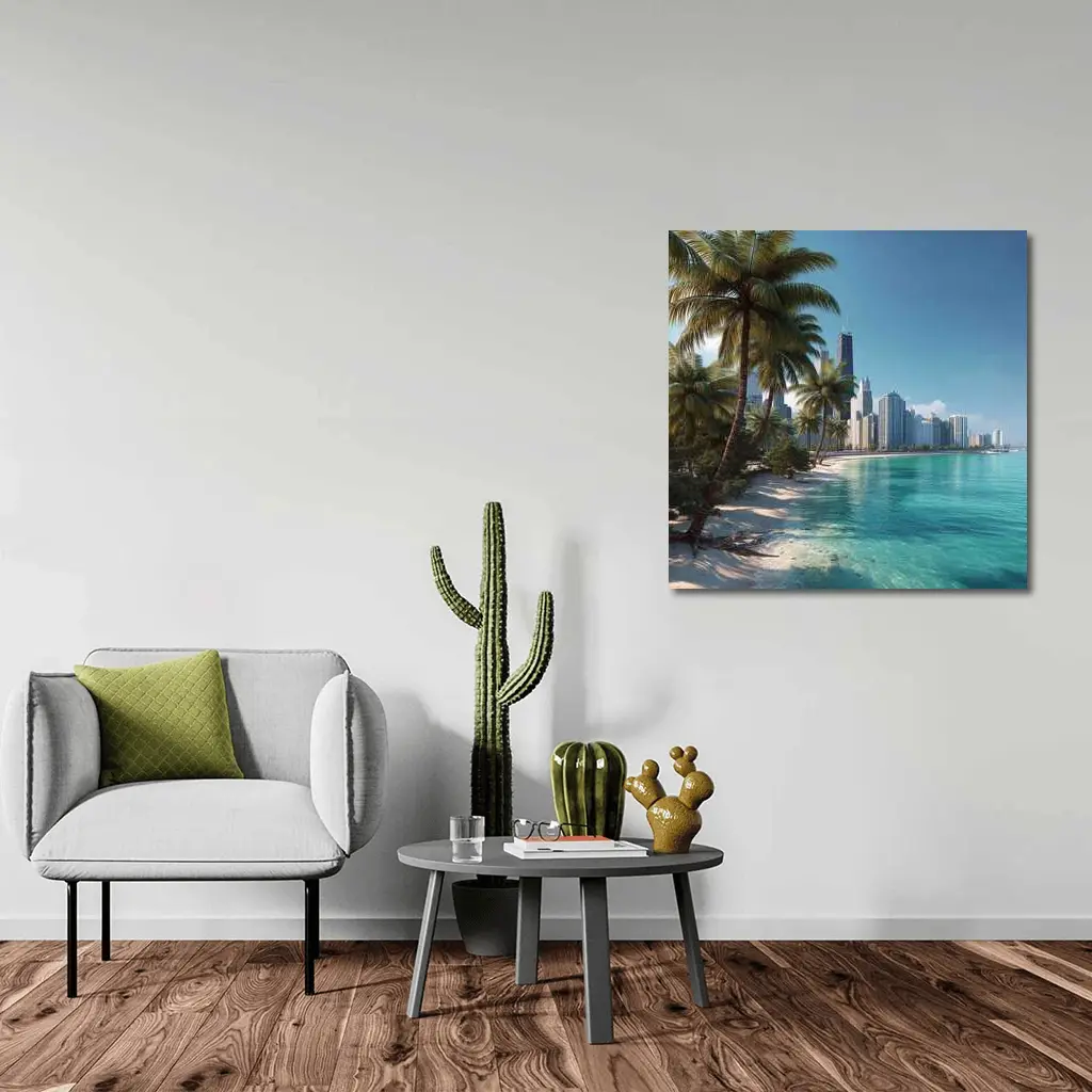 Tropical Beach Palm Trees City Skyline – Wall Art