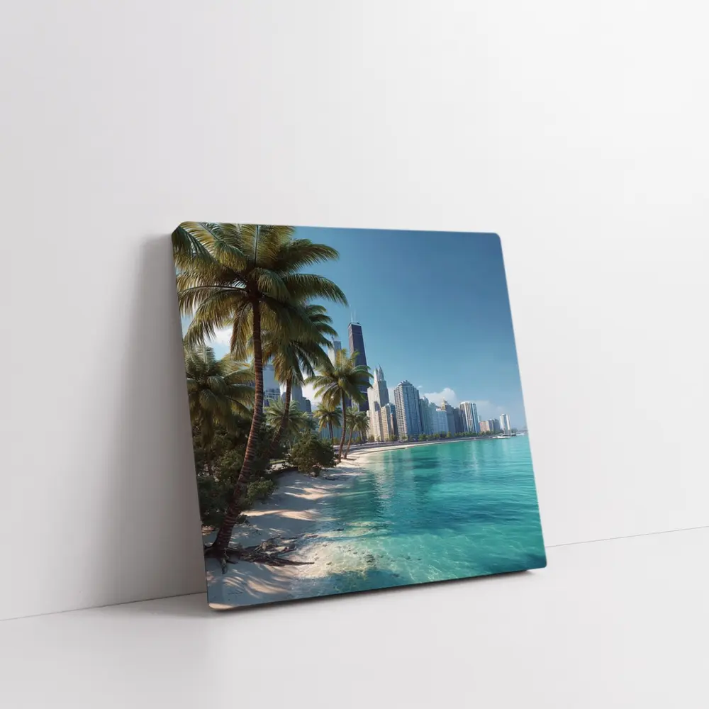 Tropical Beach Palm Trees City Skyline – Wall Art