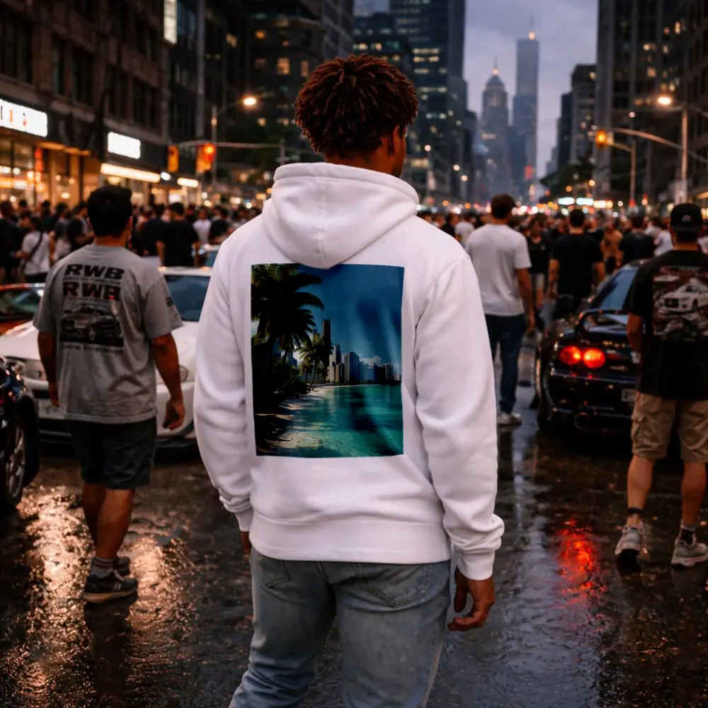 Tropical Beach Palm Trees City Skyline – Hoodies
