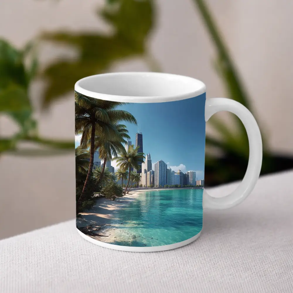 Tropical Beach Palm Trees City Skyline – Mugs