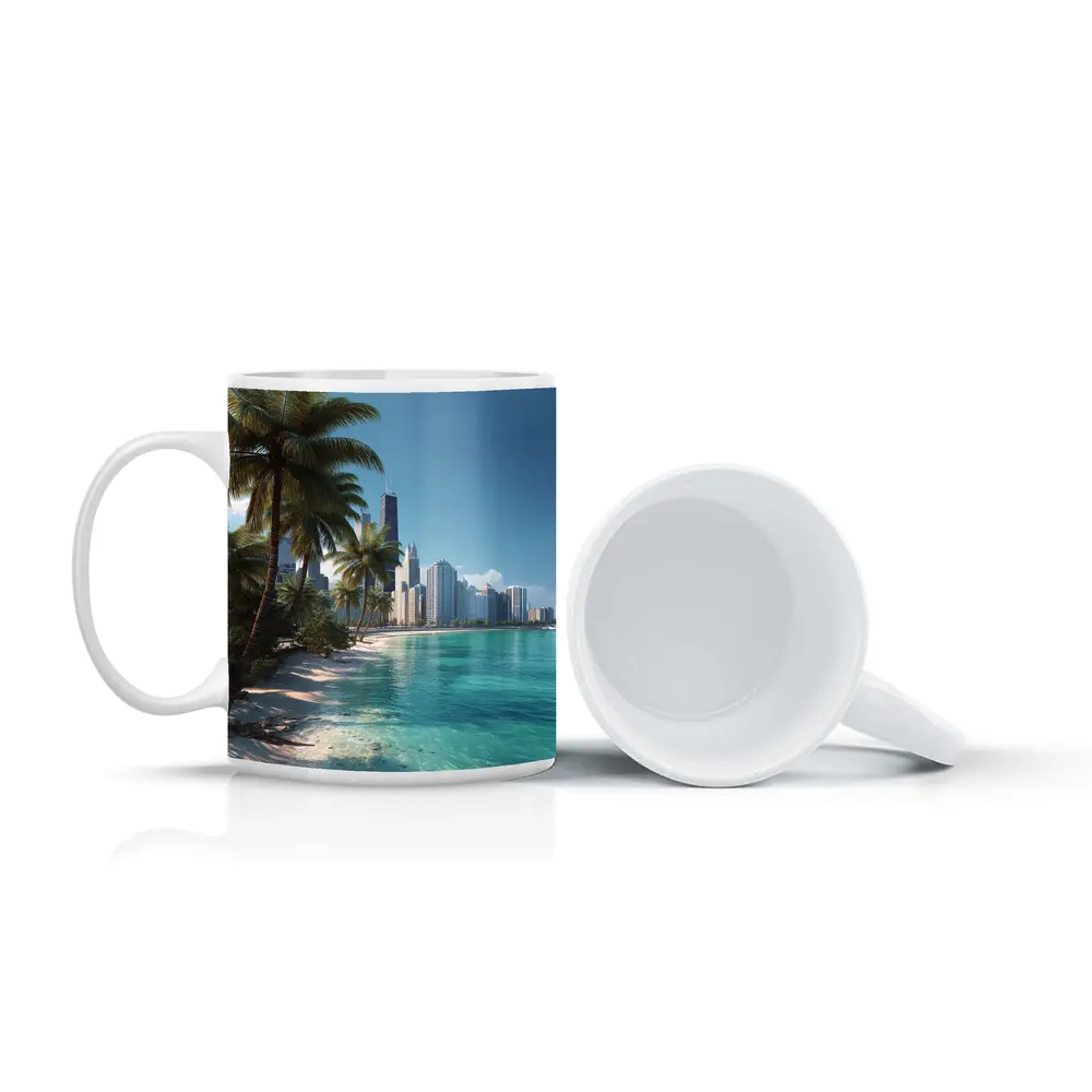 Tropical Beach Palm Trees City Skyline – Mugs