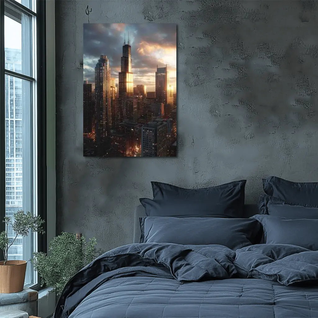 Chicago Willis Tower Skyline Golden Sunset – Wall Art