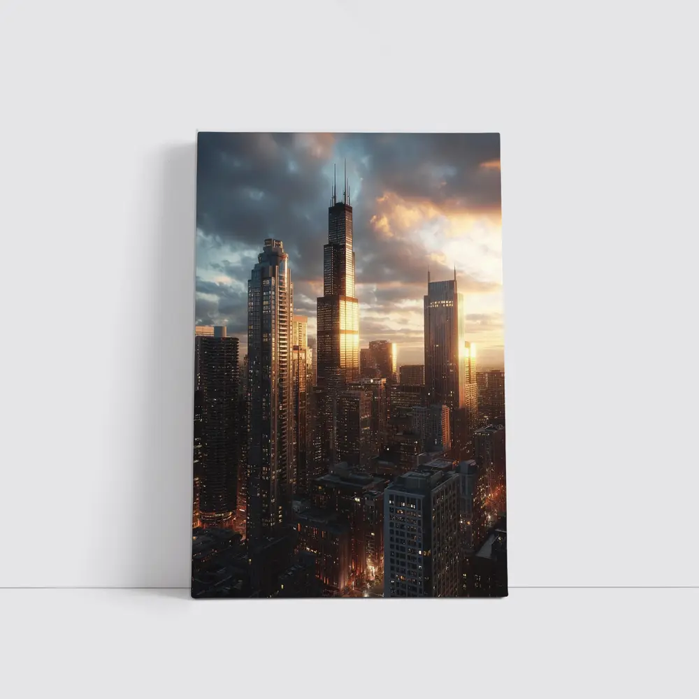 Chicago Willis Tower Skyline Golden Sunset – Wall Art