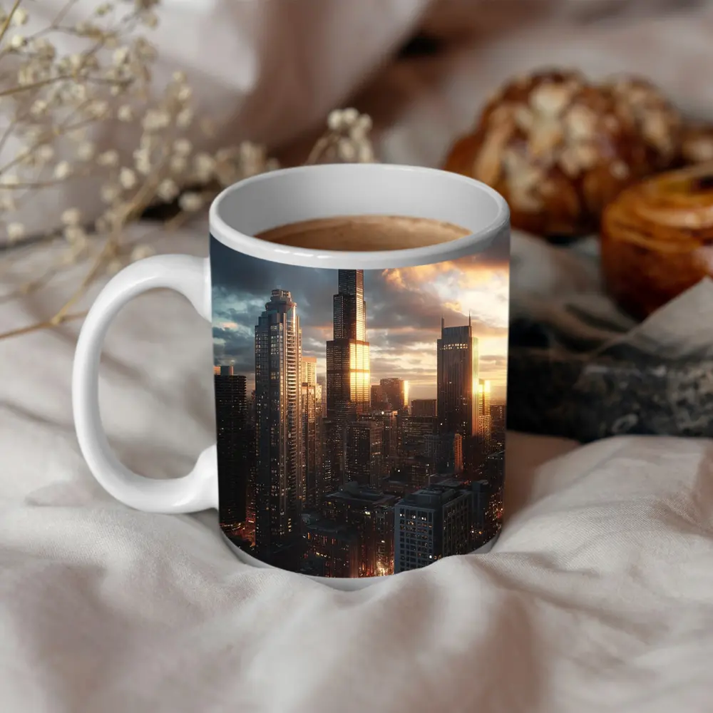 Chicago Willis Tower Skyline Golden Sunset – Mugs