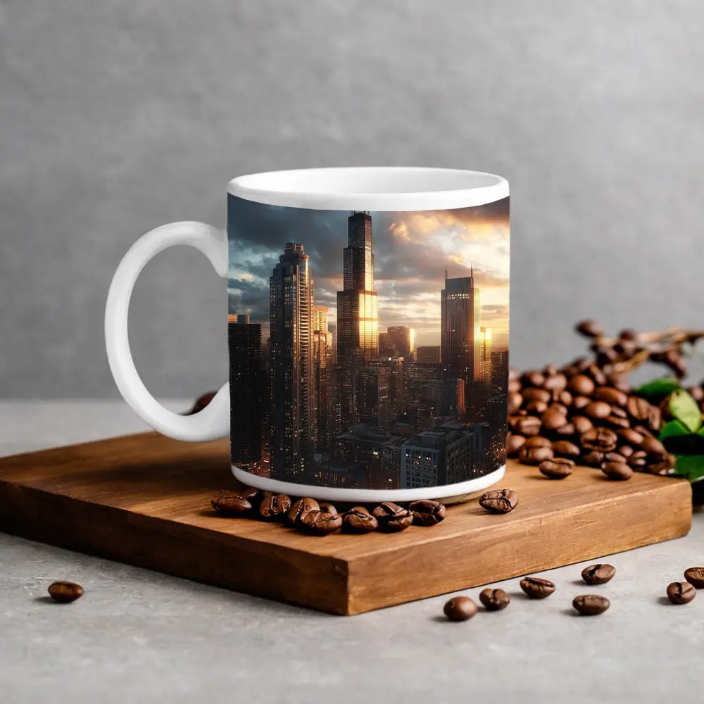 Chicago Willis Tower Skyline Golden Sunset – Mugs