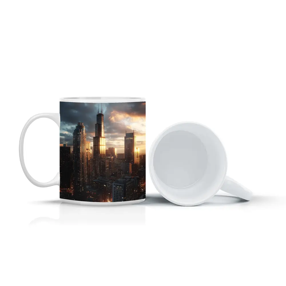 Chicago Willis Tower Skyline Golden Sunset – Mugs