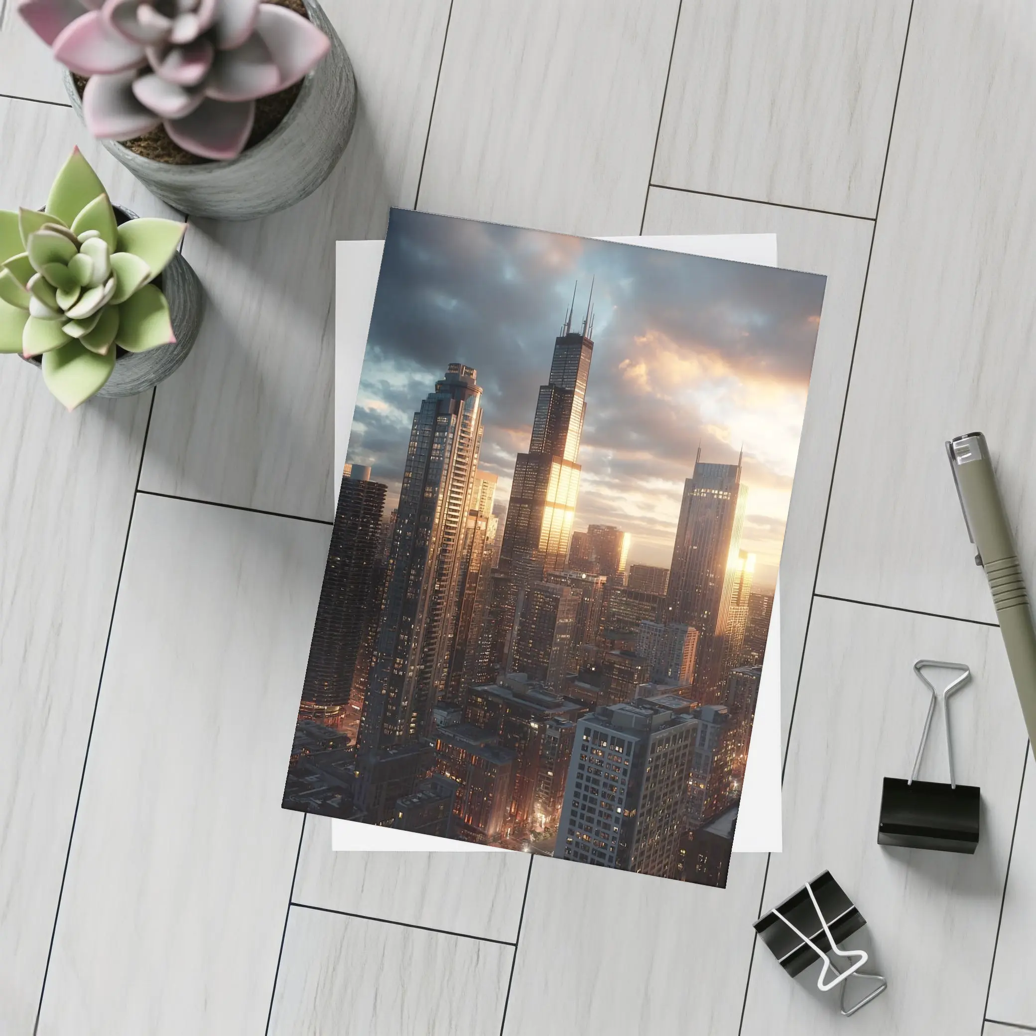 Chicago Willis Tower Skyline Golden Sunset – Postcards