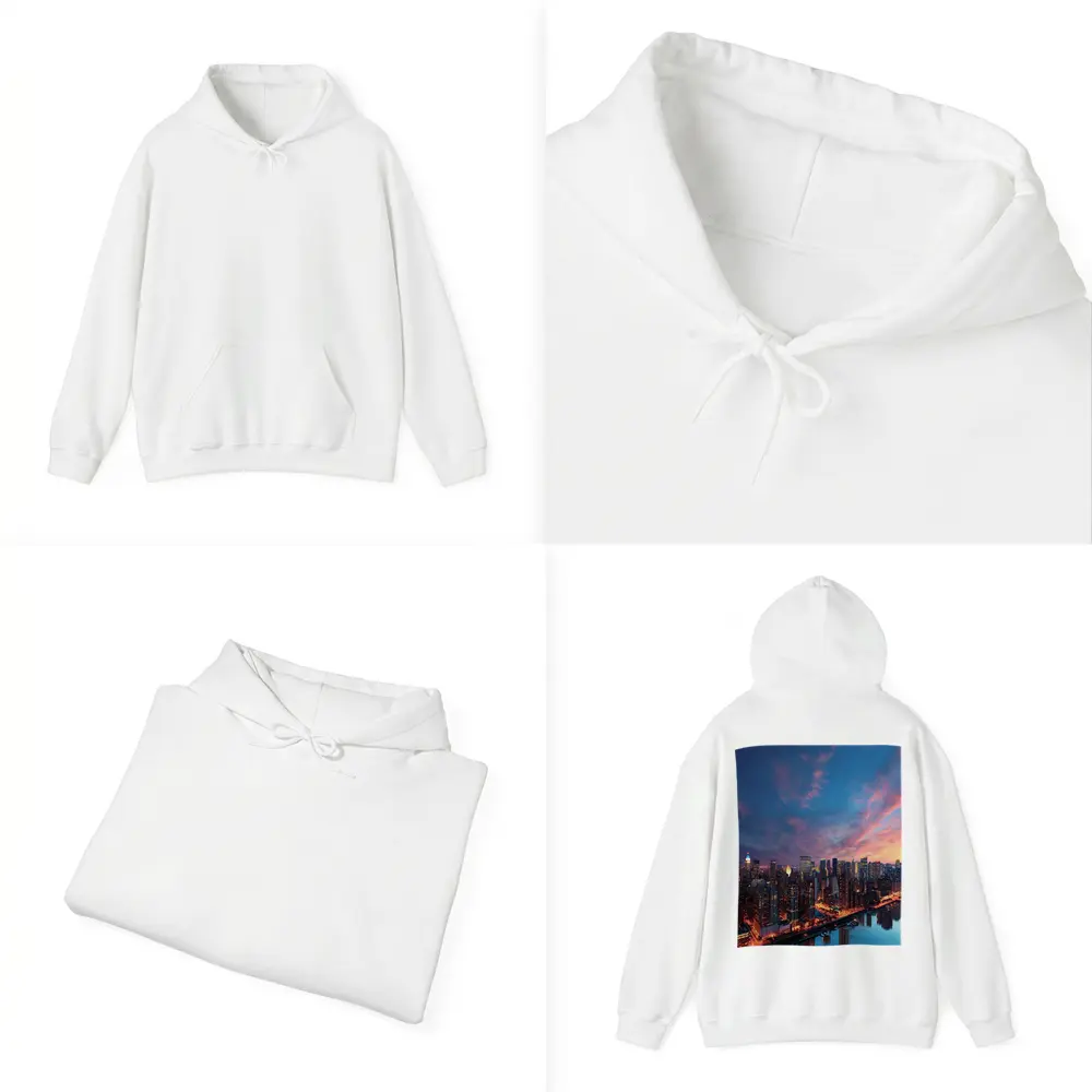 City Skyline at Dusk Over River – Hoodies