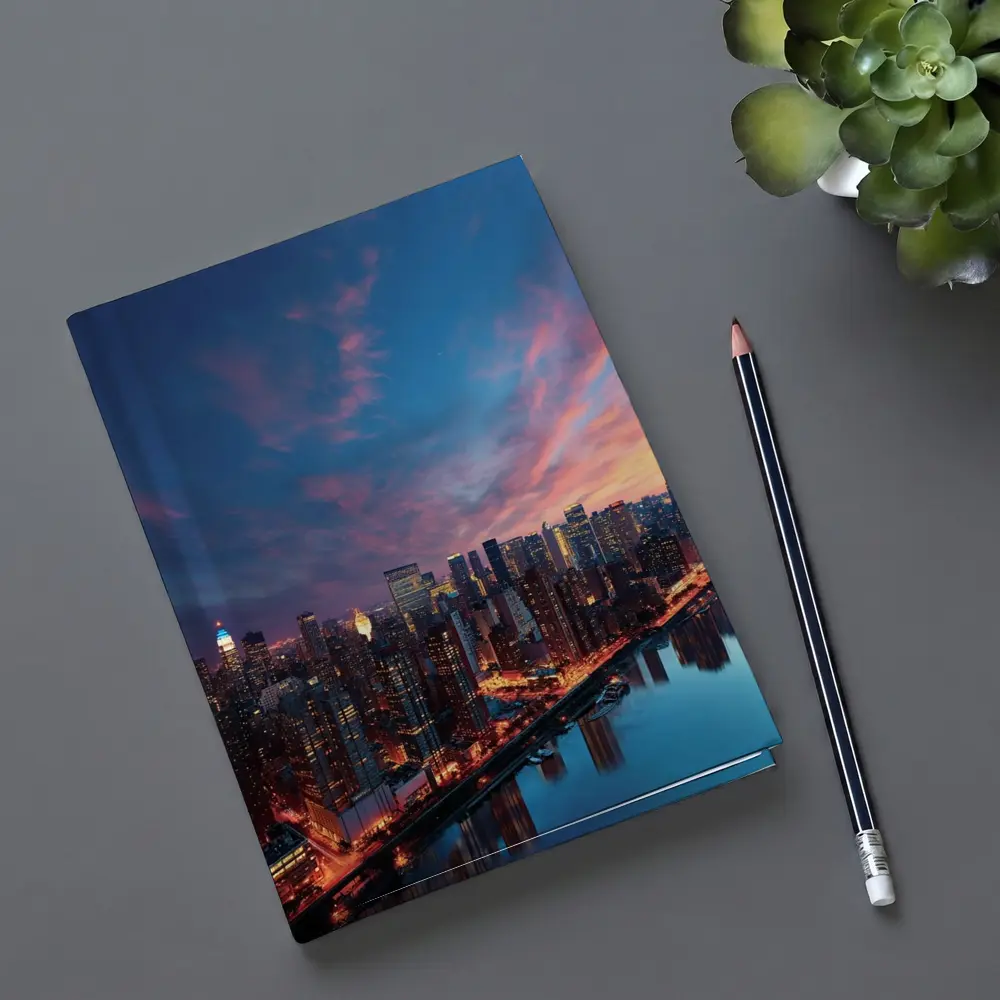 City Skyline at Dusk Over River – Notebooks