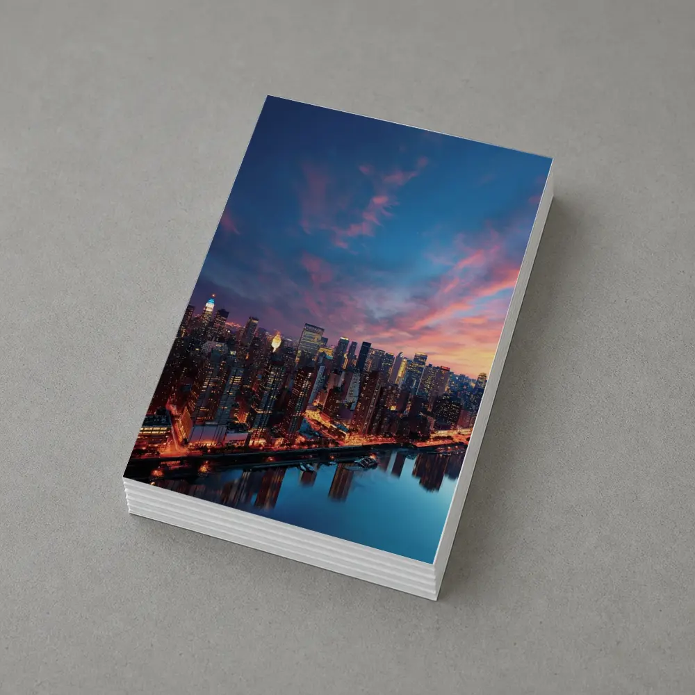 City Skyline at Dusk Over River – Postcards