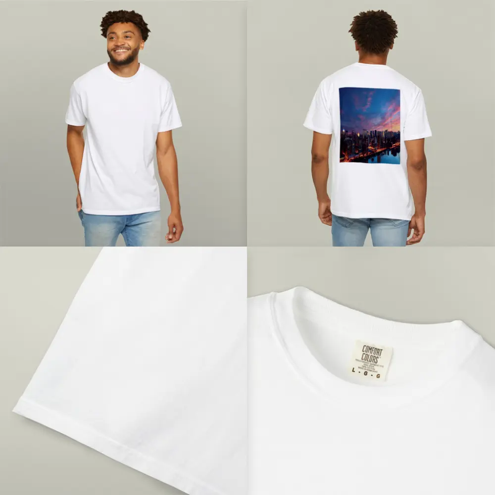City Skyline at Dusk Over River – T-Shirts