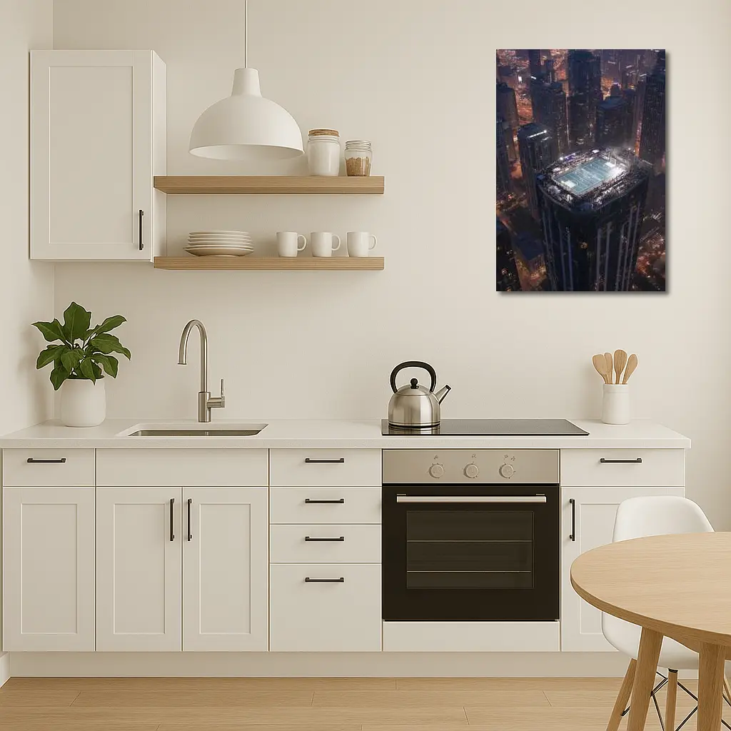 Rooftop Soccer Field City Night Skyline – Wall Art