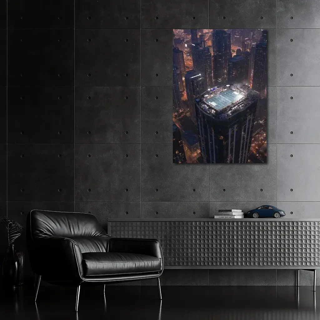 Rooftop Soccer Field City Night Skyline – Wall Art