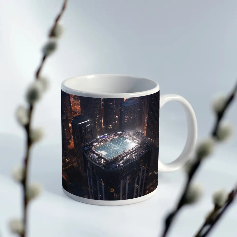 Rooftop Soccer Field City Night Skyline – Mugs