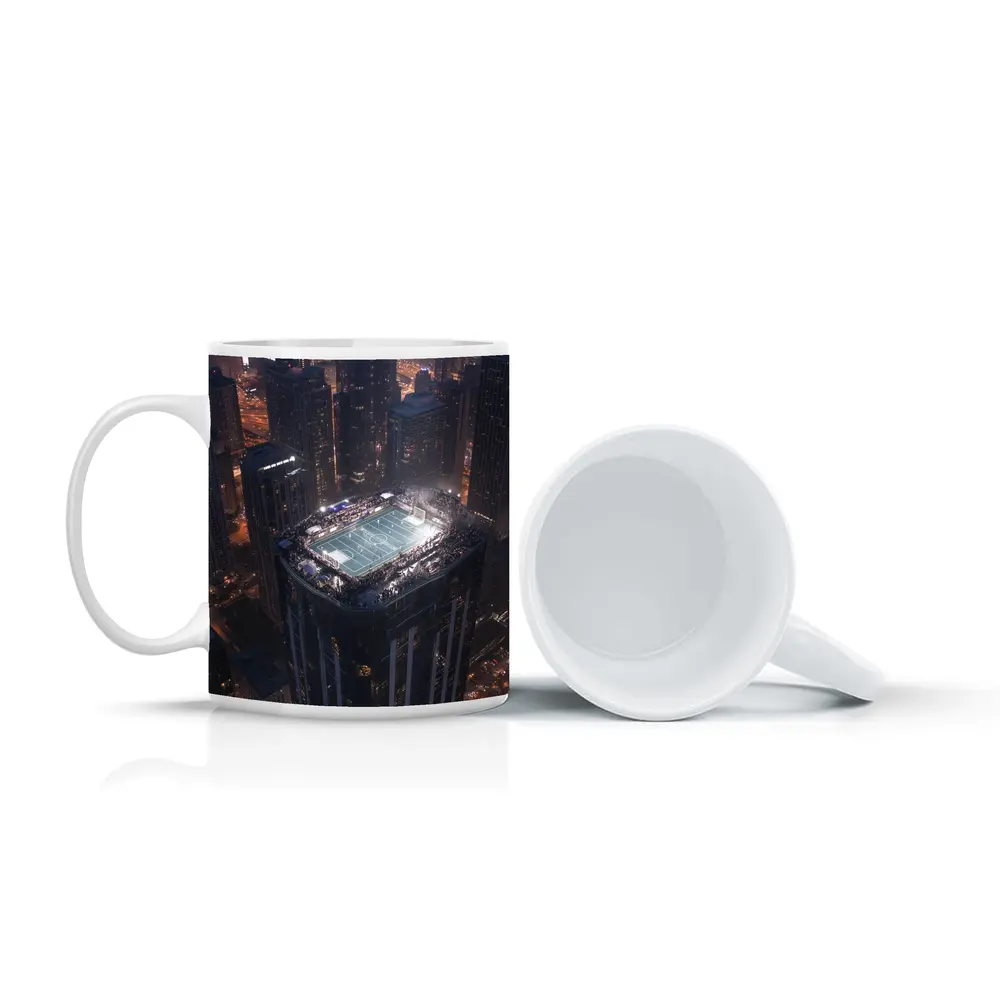 Rooftop Soccer Field City Night Skyline – Mugs