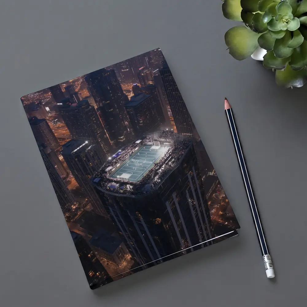 Rooftop Soccer Field City Night Skyline – Notebooks