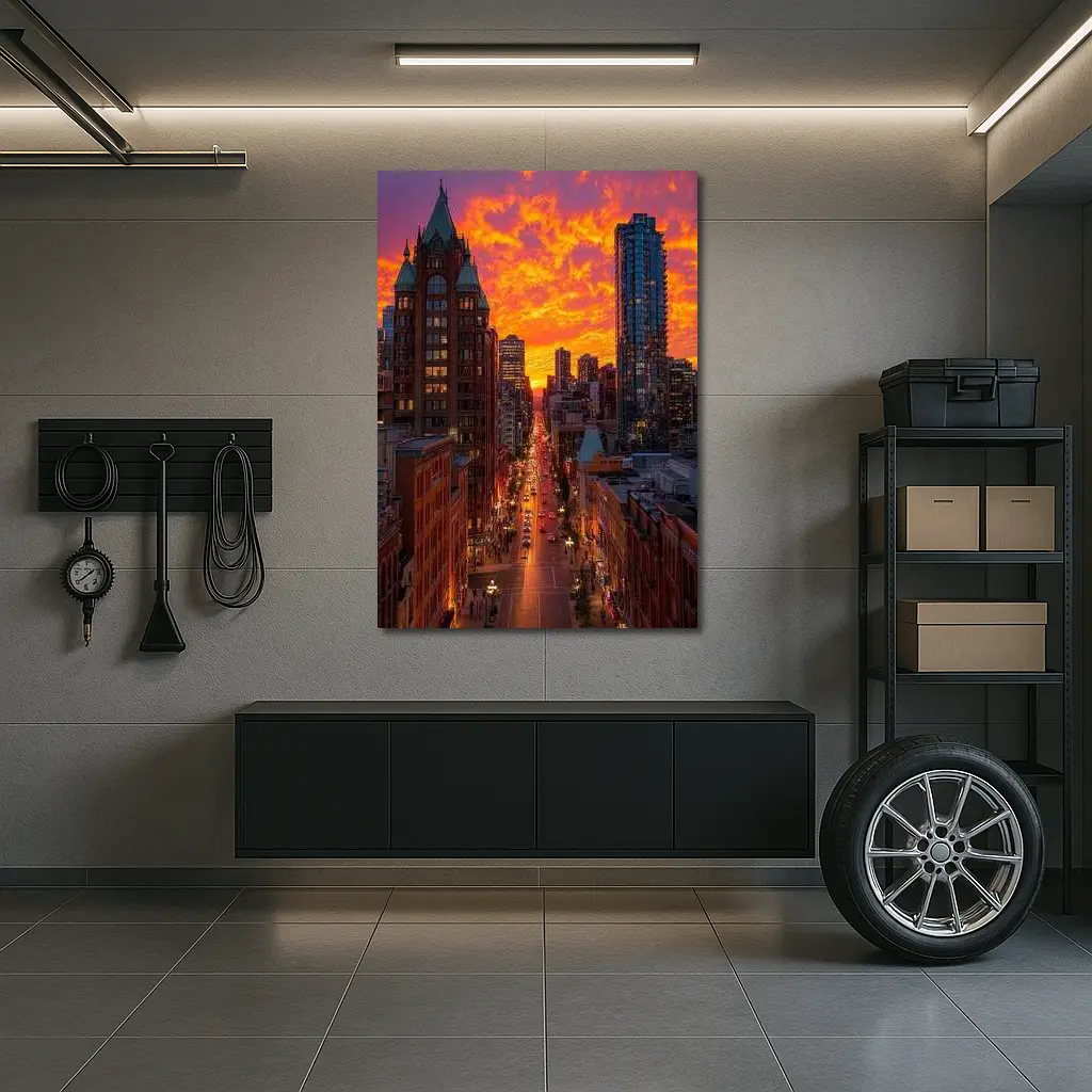 Vancouver City Street Fiery Sunset Sky – Wall Art