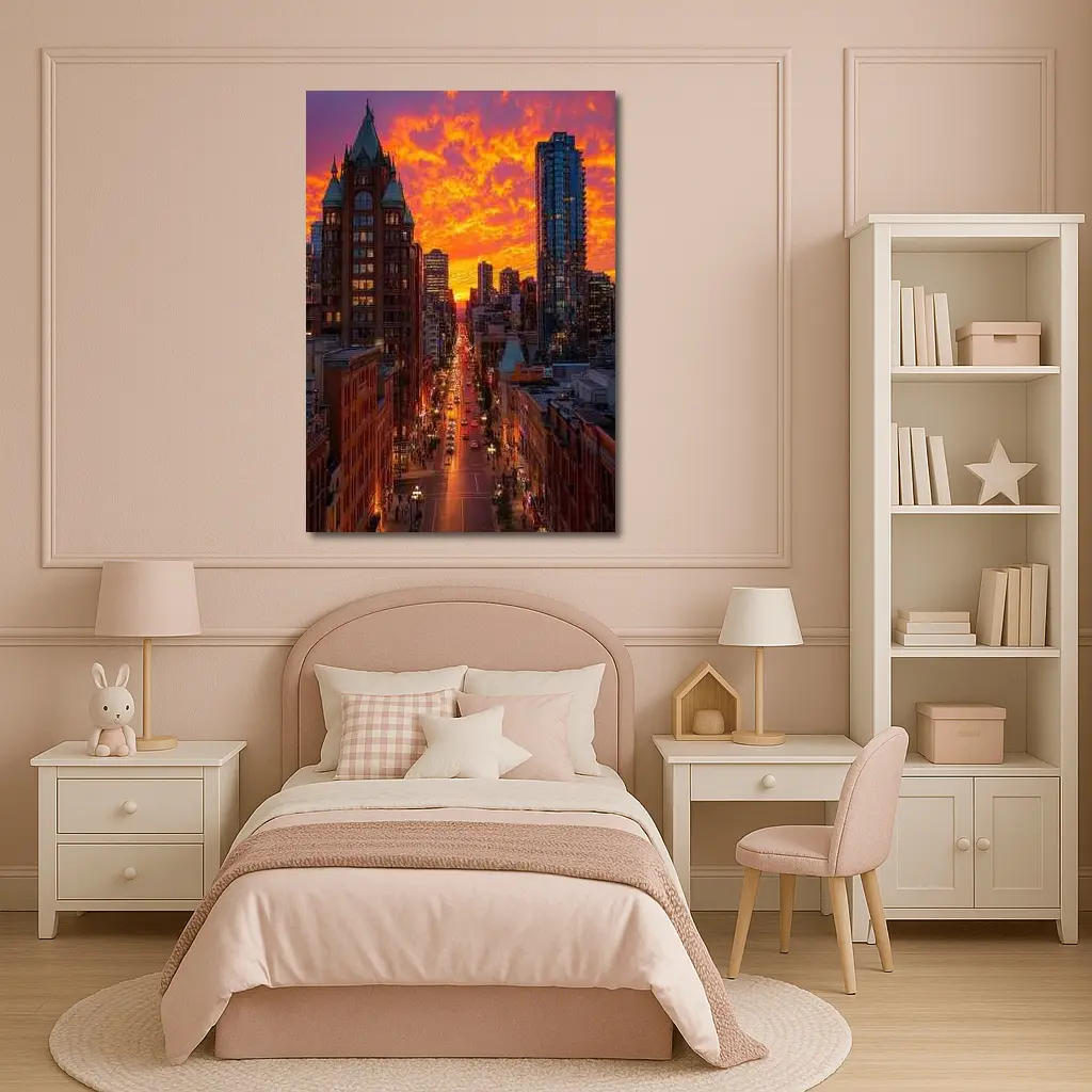 Vancouver City Street Fiery Sunset Sky – Wall Art