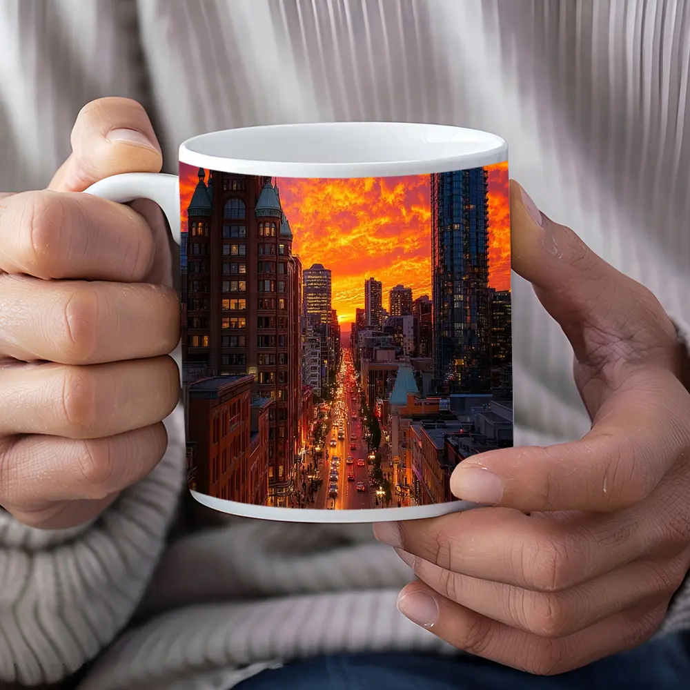 Vancouver City Street Fiery Sunset Sky – Mugs