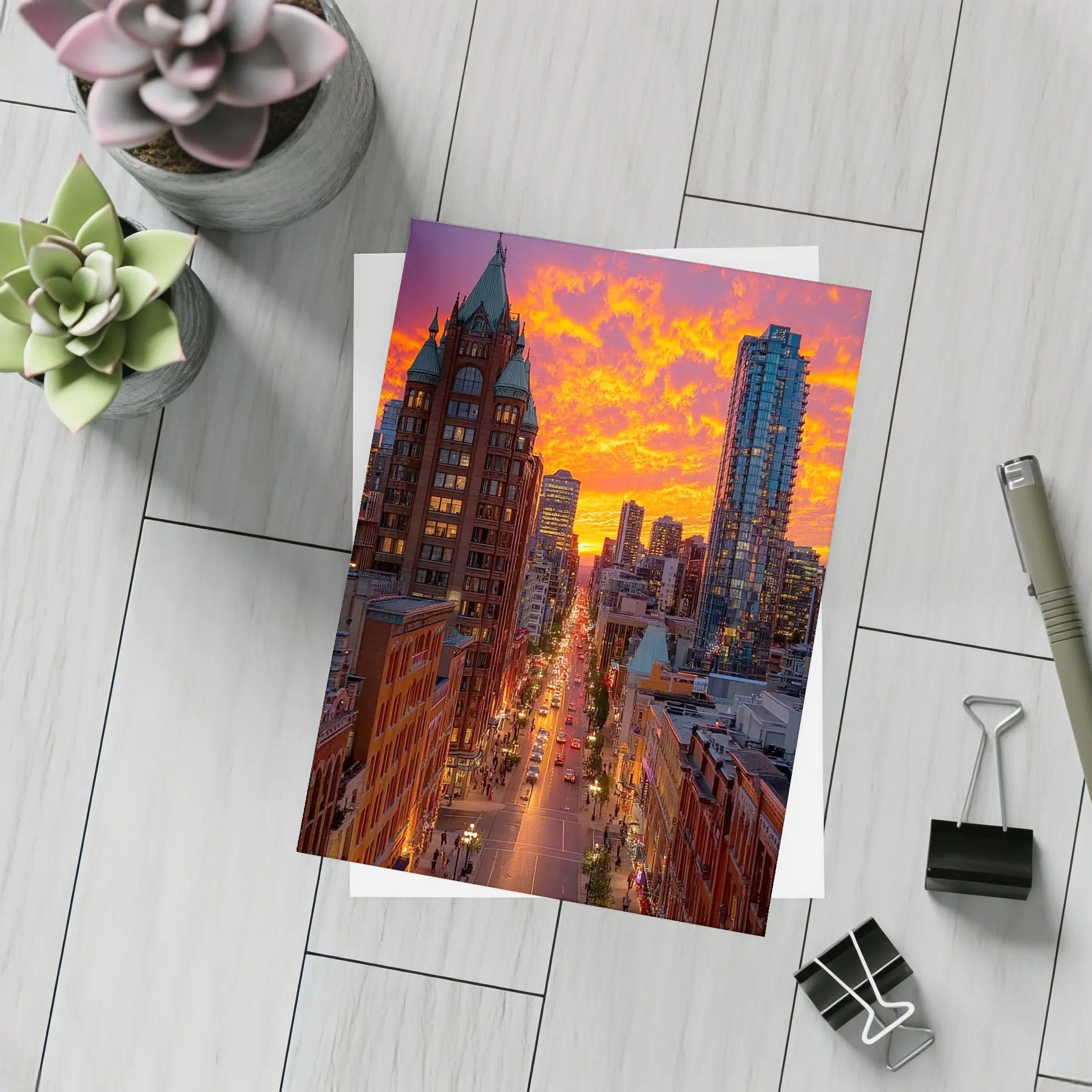 Vancouver City Street Fiery Sunset Sky – Postcards