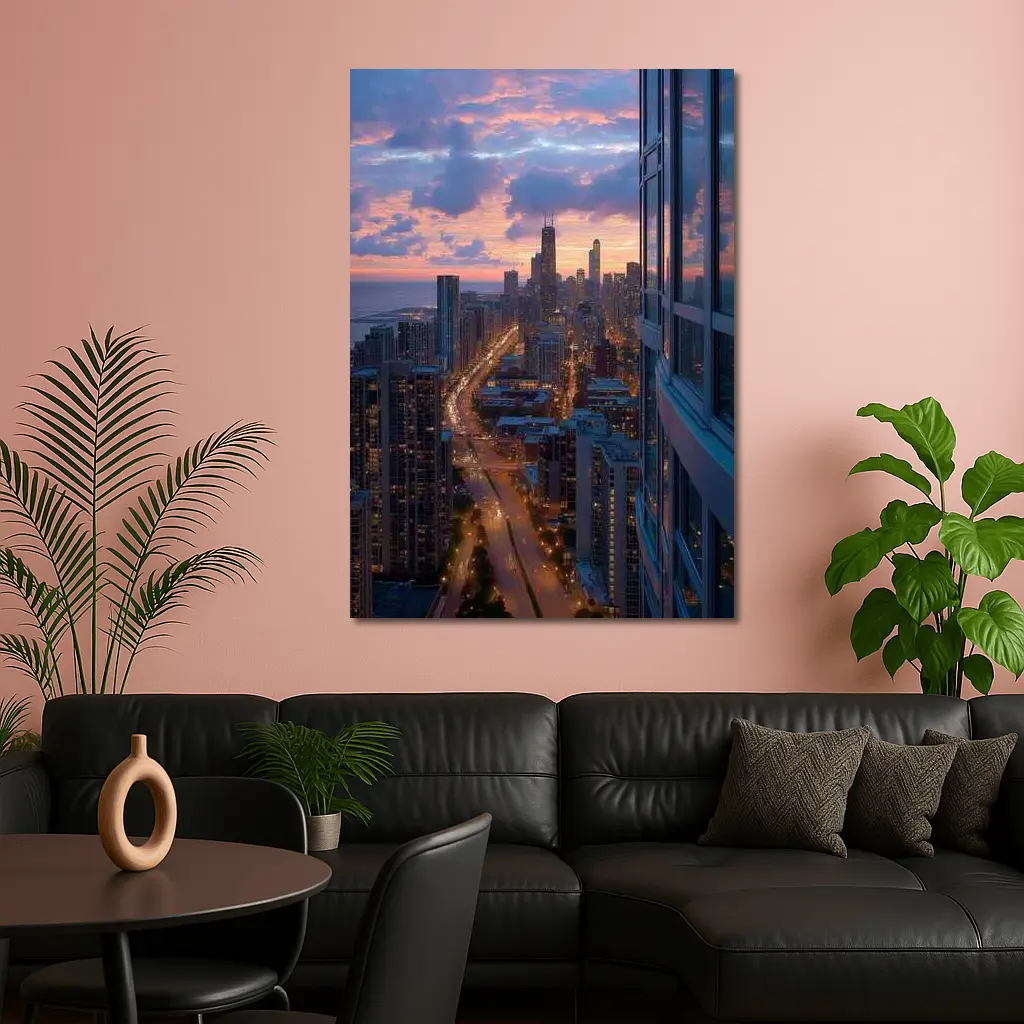 Chicago Skyline Sunset Aerial City View – Wall Art
