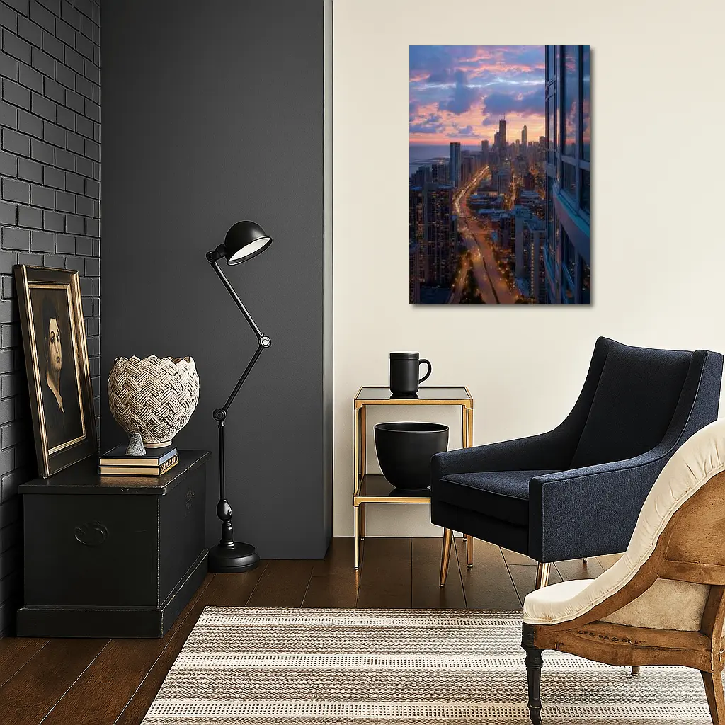 Chicago Skyline Sunset Aerial City View – Wall Art