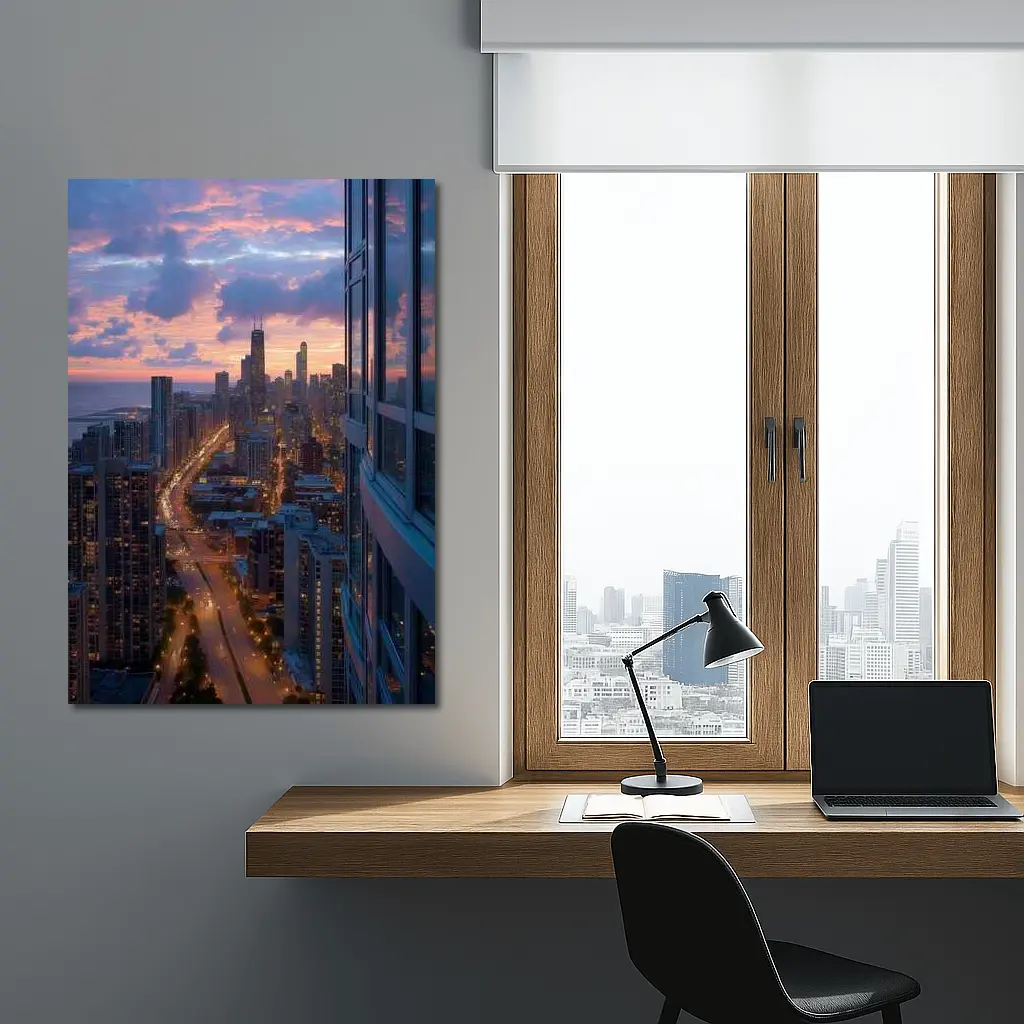 Chicago Skyline Sunset Aerial City View – Wall Art