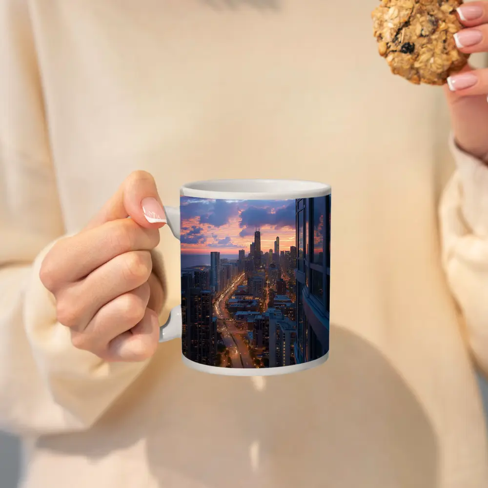 Chicago Skyline Sunset Aerial City View – Mugs