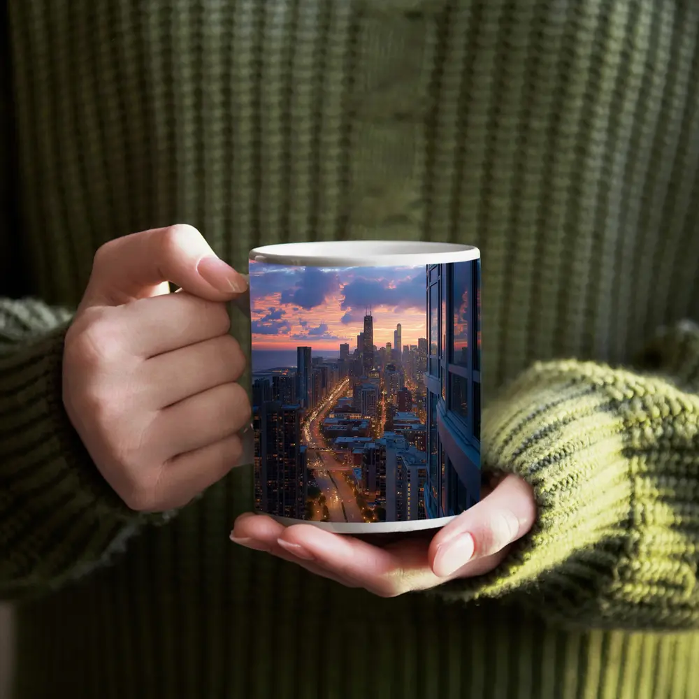 Chicago Skyline Sunset Aerial City View – Mugs