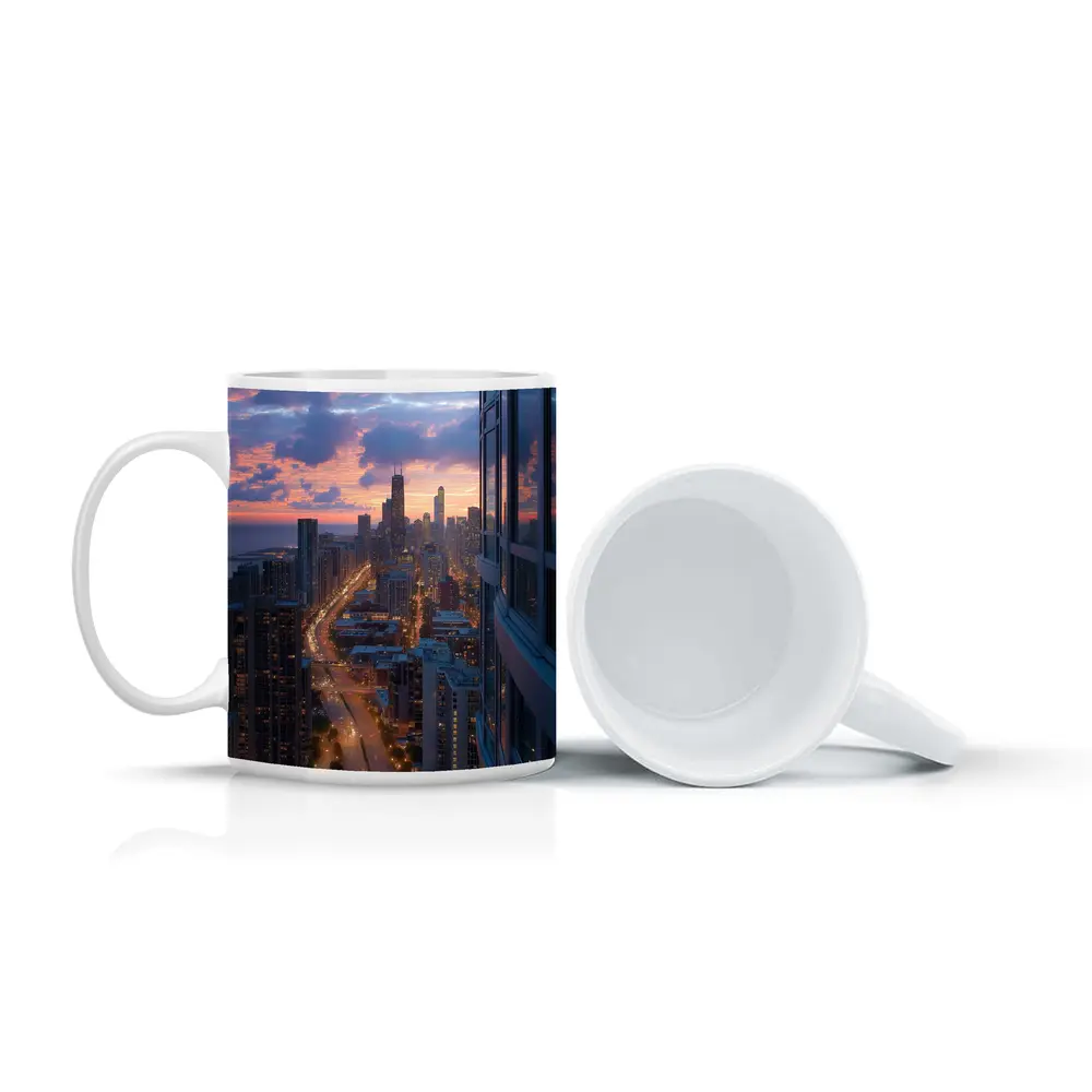 Chicago Skyline Sunset Aerial City View – Mugs
