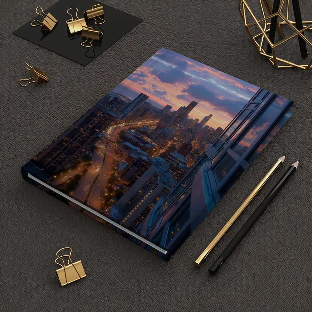 Chicago Skyline Sunset Aerial City View – Notebooks