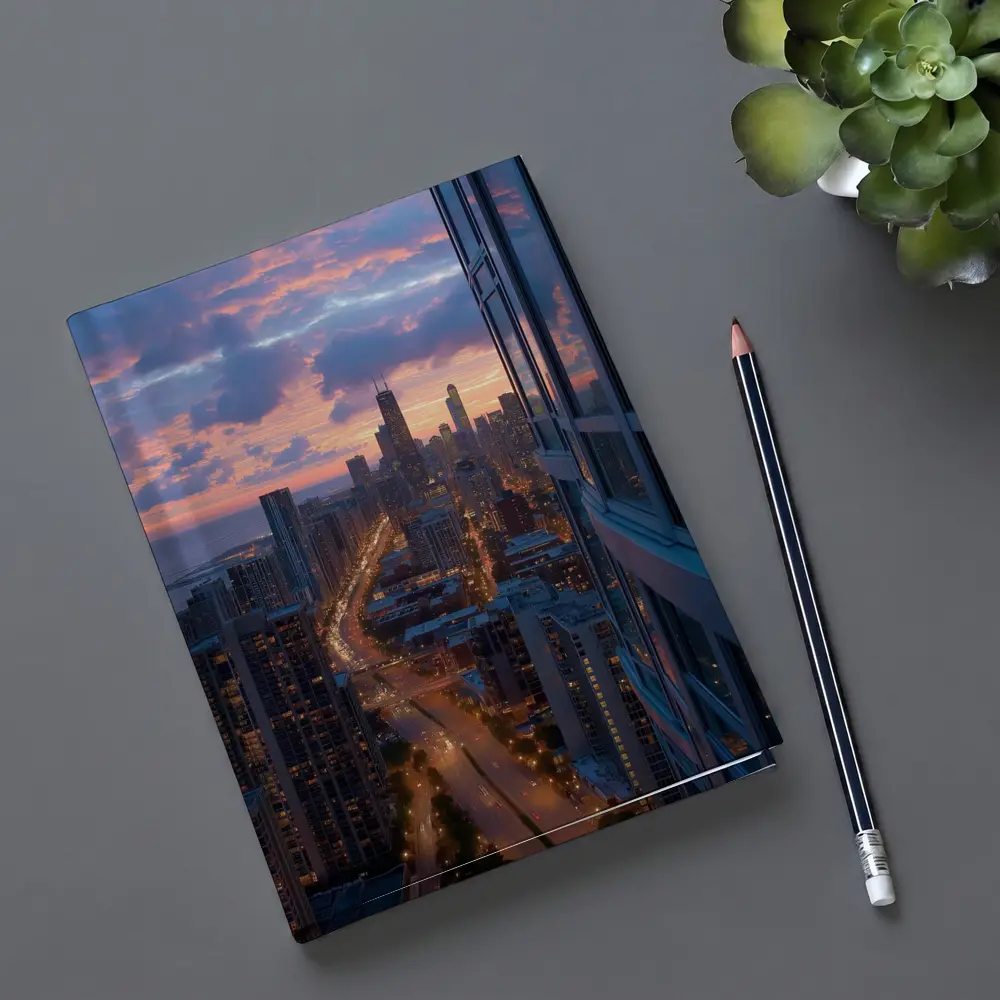 Chicago Skyline Sunset Aerial City View – Notebooks