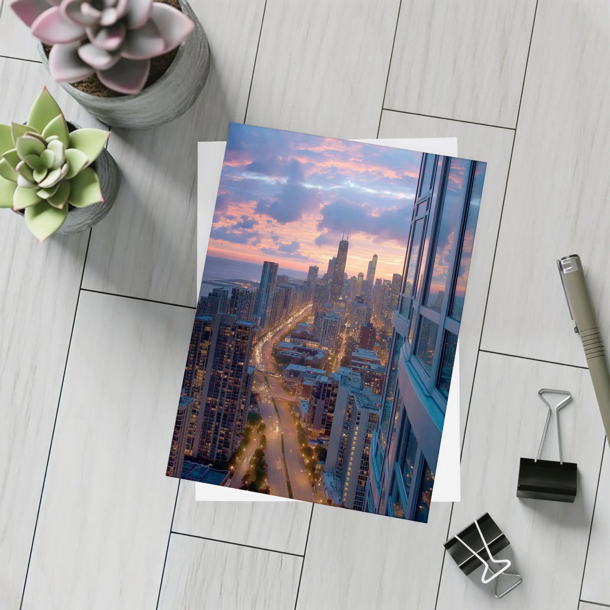 Chicago Skyline Sunset Aerial City View – Postcards