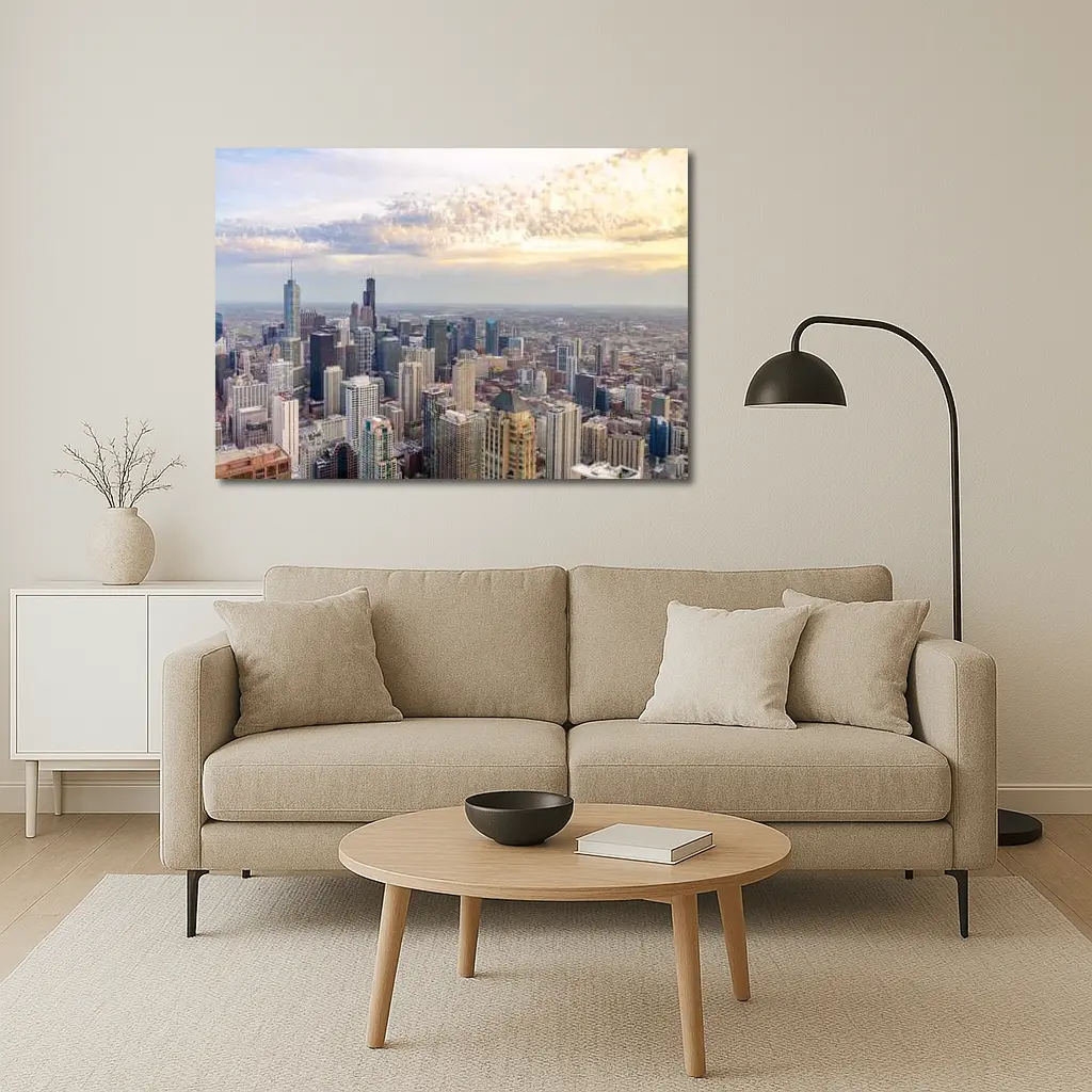 Chicago Skyline Aerial View Golden Sunset – Wall Art