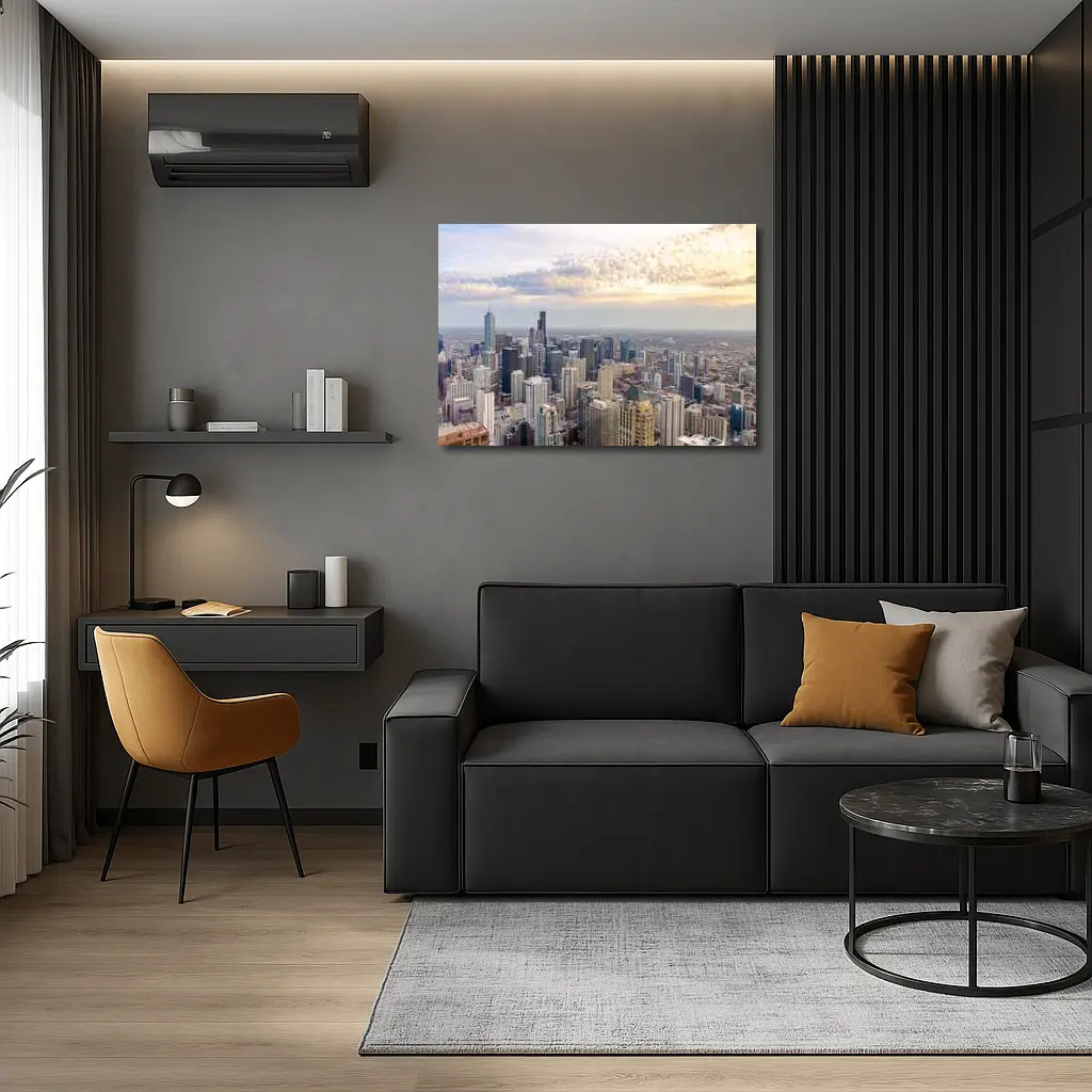Chicago Skyline Aerial View Golden Sunset – Wall Art